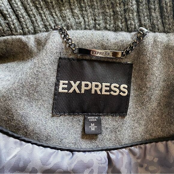 Express Coat Gray Midi Length Sweater Collar Asymmetrical Classy Medium - Picture 2 of 13